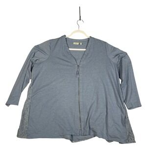 100 Lounge Women's Blue Lace Trim Zip Front Cardigan Jacket Top Plus Size